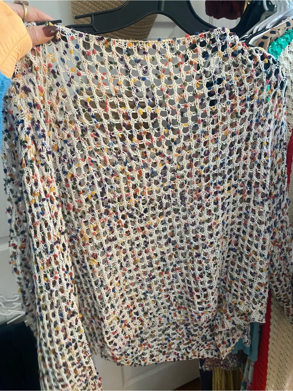 Lightweight Open-Knit Multicolor Speckle Sweater - Cream